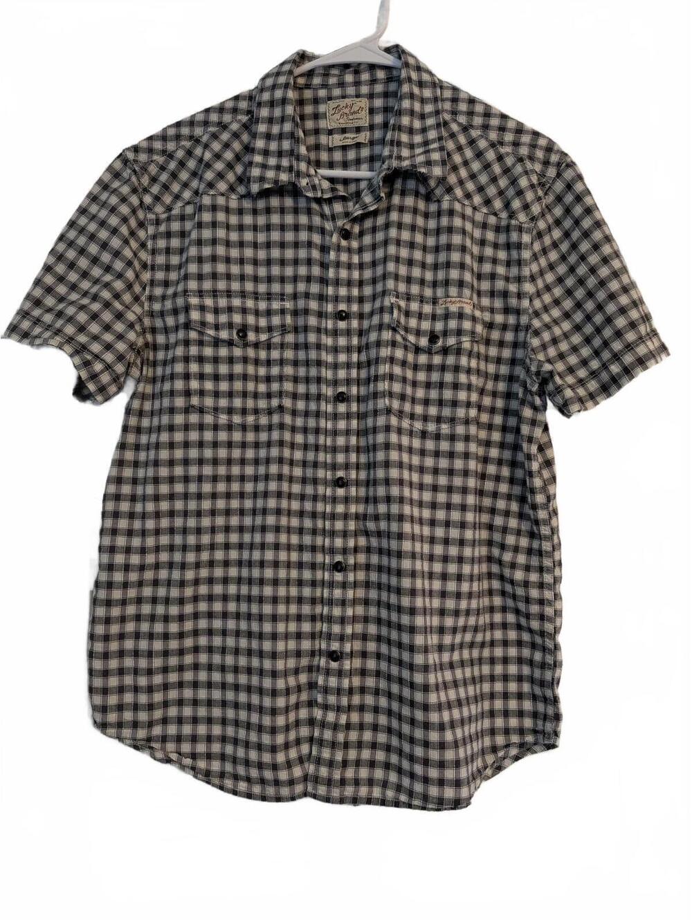 Lucky Brand Men's L Black & White Check Western Ebony Snap Shirt Workwear Casual